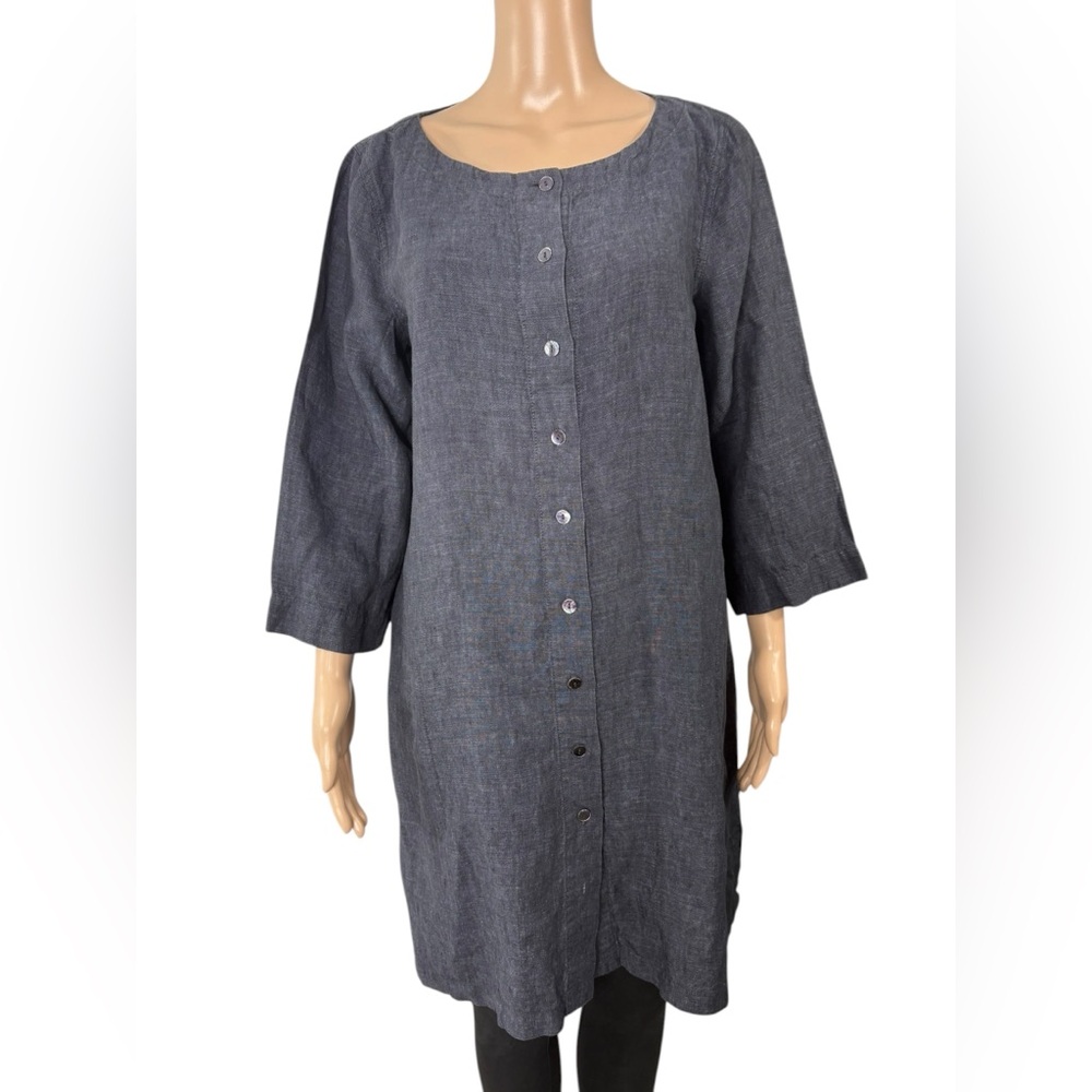 Eileen Fisher Women’s Button-Front Organic Linen Oversized Dress Gray size S